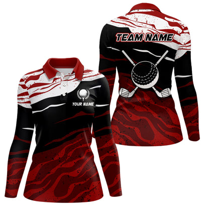 Red, white and black camo Womens Golf Polo Shirts custom women golf tops gifts for the golfer NQS9150