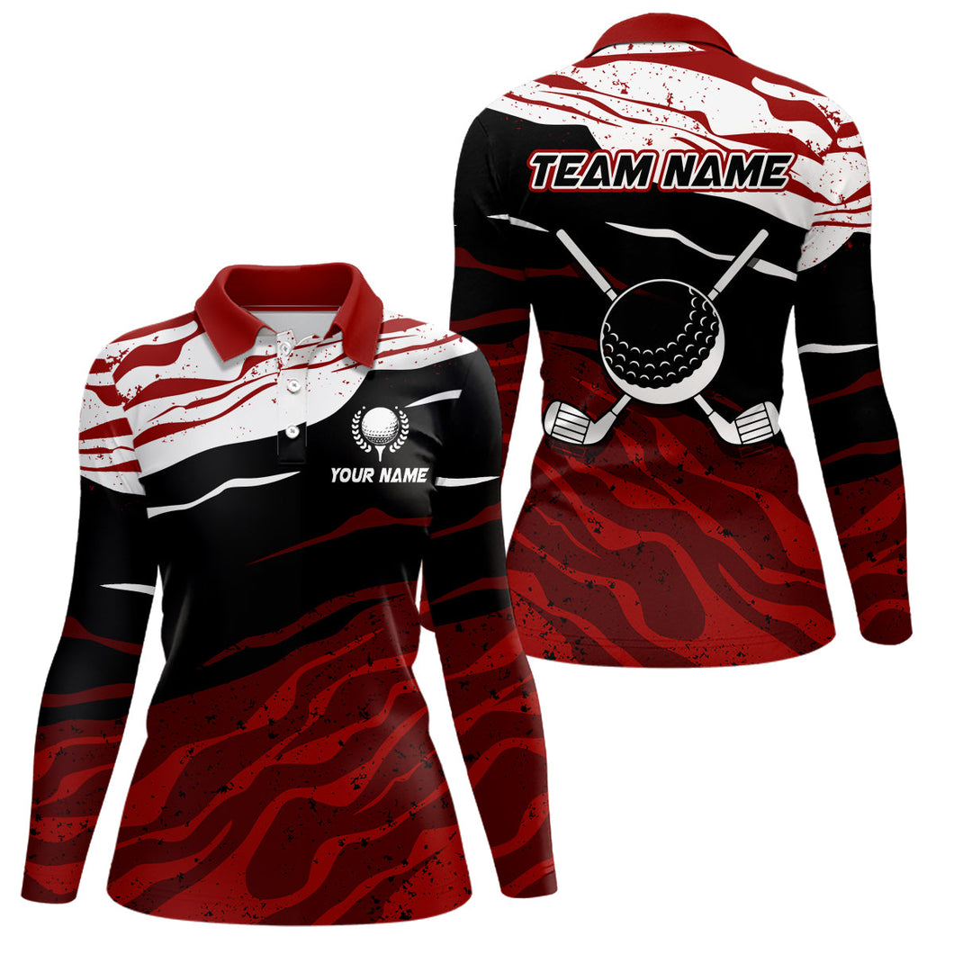 Red, white and black camo Womens Golf Polo Shirts custom women golf tops gifts for the golfer NQS9150