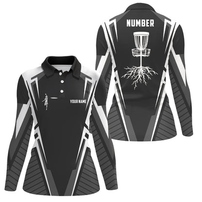 Black and white Disc golf jersey custom name & number women polo shirts disc golf outfit NQS6129