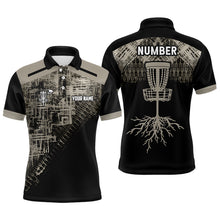 Load image into Gallery viewer, Beige Black Disc golf basket camo custom name &amp; number Men polo shirts, disco golf outfit for men NQS6130