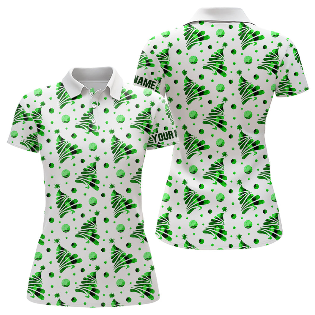 Personalized Women golf polo shirts custom Christmas green pine tree pattern team ladies golf attire NQS8933