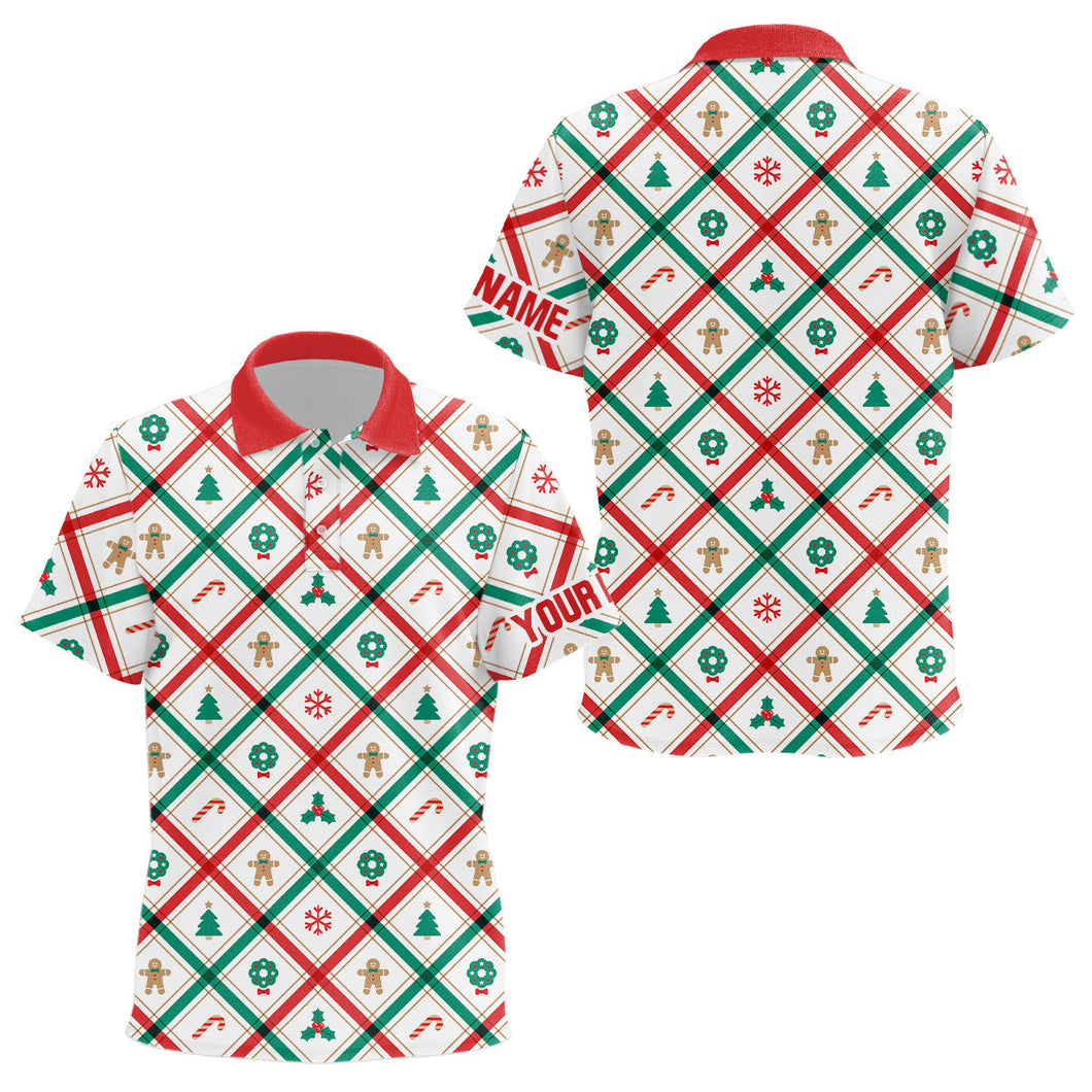 Red, white and green argyle Christmas pattern Kid golf polo Shirts custom team golf attire for Kid NQS8934