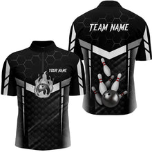Load image into Gallery viewer, Personalized Bowling Polo, Quarter Zip Shirts For Men Custom Bowling Team Jerseys | Black NQS8479