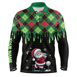 Green argyle Christmas pattern Santa Golfer Mens golf polo shirts custom golf attire for men NQS8948