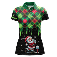 Load image into Gallery viewer, Green argyle Christmas pattern Santa Golfer Women golf polo shirts custom golf attire for ladies NQS8948