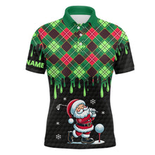 Load image into Gallery viewer, Green argyle Christmas pattern Santa Golfer Mens golf polo shirts custom golf attire for men NQS8948