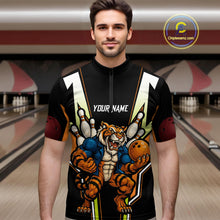 Load image into Gallery viewer, Black and Orange Tiger Bowling Team Polo, Quarter Zip Shirts For Men Custom Tiger Bowling Jerseys NQS11063