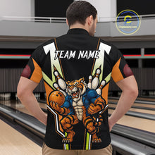 Load image into Gallery viewer, Black and Orange Tiger Bowling Team Polo, Quarter Zip Shirts For Men Custom Tiger Bowling Jerseys NQS11063