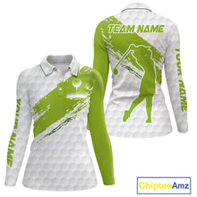 Load image into Gallery viewer, Green and White golf ball pattern Women golf polo shirts custom team womens golf clothes NQS9974