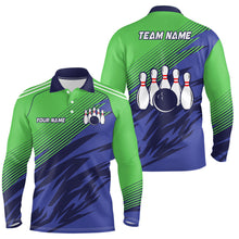 Load image into Gallery viewer, Green And Blue Camo Bowling Polo, 1/4 Quarter Zip Shirts For Men, Custom Name Bowling Team Jerseys NQS7846