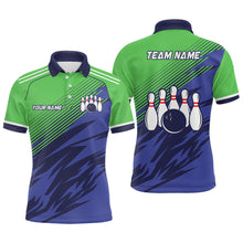 Load image into Gallery viewer, Green And Blue Camo Bowling Polo, 1/4 Quarter Zip Shirts For Men, Custom Name Bowling Team Jerseys NQS7846