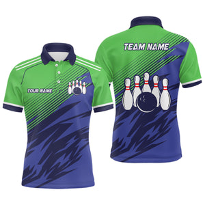 Green And Blue Camo Bowling Polo, 1/4 Quarter Zip Shirts For Men, Custom Name Bowling Team Jerseys NQS7846