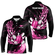 Load image into Gallery viewer, Black Mens bowling shirts Custom Pink flame Bowling ball and pins Team league bowler Jerseys NQS8483