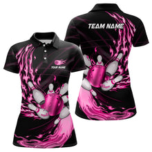 Load image into Gallery viewer, Black Womens bowling shirts Custom Pink flame Bowling ball and pins Team league bowler Jerseys NQS8483