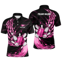 Load image into Gallery viewer, Black Mens bowling shirts Custom Pink flame Bowling ball and pins Team league bowler Jerseys NQS8483