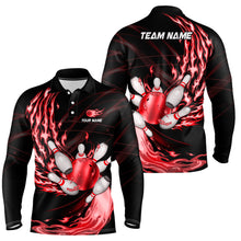 Load image into Gallery viewer, Black Mens bowling shirts Custom Red flame Bowling ball and pins Team league bowler Jerseys NQS8484