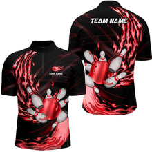 Load image into Gallery viewer, Black Mens bowling shirts Custom Red flame Bowling ball and pins Team league bowler Jerseys NQS8484