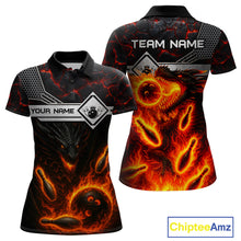 Load image into Gallery viewer, Black And Red Flame Custom Dragon Bowling Shirts For Women, Bowling League Shirts NQS11070