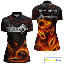 Load image into Gallery viewer, Black And Red Flame Custom Dragon Bowling Shirts For Women, Bowling League Shirts NQS11070