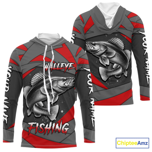 Gray and Red Walleye Fishing Jersey Custom Walleye Fishing Shirt for Team, personalized fishing gifts NQS10899