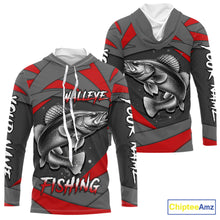 Load image into Gallery viewer, Gray and Red Walleye Fishing Jersey Custom Walleye Fishing Shirt for Team, personalized fishing gifts NQS10899