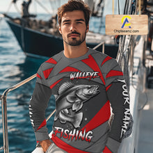 Load image into Gallery viewer, Gray and Red Walleye Fishing Jersey Custom Walleye Fishing Shirt for Team, personalized fishing gifts NQS10899