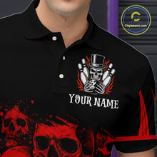 Load image into Gallery viewer, Black and Red Flame Skull Bowling Polo, Quarter Zip Shirts For Men Custom Skull Bowling Team Jerseys NQS9985