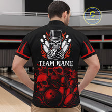 Load image into Gallery viewer, Black and Red Flame Skull Bowling Polo, Quarter Zip Shirts For Men Custom Skull Bowling Team Jerseys NQS9985