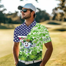 Load image into Gallery viewer, American flag St Patrick day shamrock golf pattern custom Mens golf polo shirts, golf outfits men NQS9580