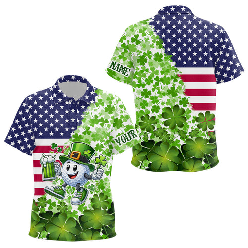 American flag St Patrick day shamrock golf pattern custom Kid golf polo shirt, Kid golf outfits NQS9580