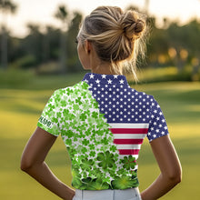 Load image into Gallery viewer, American flag St Patrick day shamrock golf pattern custom Women golf polo shirts, golf outfits ladies NQS9580