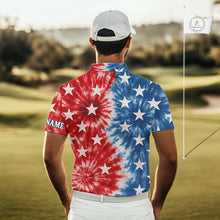 Load image into Gallery viewer, American Flag Tie dye pattern Mens golf polo shirts custom name patriotic golf attire for mens NQS9990