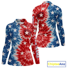 Load image into Gallery viewer, American Flag Tie dye pattern Womens golf polo shirt custom patriotic golf attire for ladies NQS9990
