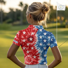 Load image into Gallery viewer, American Flag Tie dye pattern Womens golf polo shirt custom patriotic golf attire for ladies NQS9990