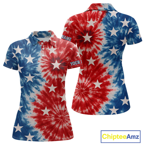 American Flag Tie dye pattern Womens golf polo shirt custom patriotic golf attire for ladies NQS9990