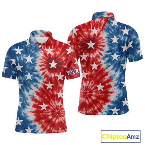 American Flag Tie dye pattern Mens golf polo shirts custom name patriotic golf attire for mens NQS9990