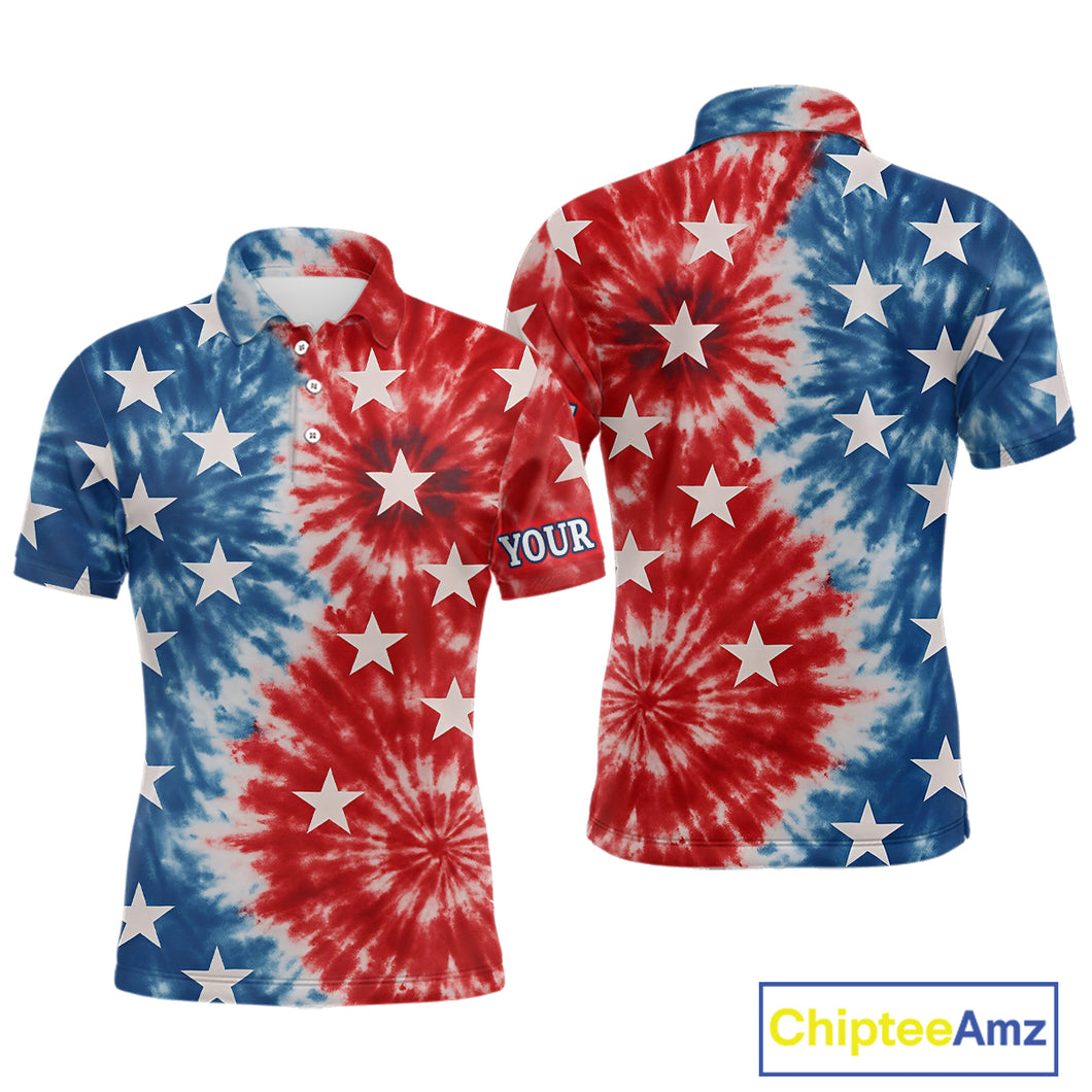American Flag Tie dye pattern Mens golf polo shirts custom name patriotic golf attire for mens NQS9990