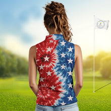 Load image into Gallery viewer, American Flag Tie dye pattern Womens sleeveless golf polo shirt custom patriotic golf attire for ladies NQS9990