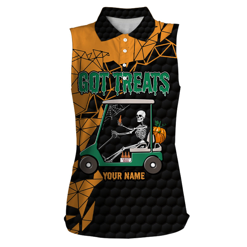Black orange Halloween golf skull Womens sleeveless golf polo shirts custom got treats ladies golf top NQS6174