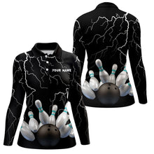 Load image into Gallery viewer, Black lightning thunder custom women bowling polo shirt bowling ball pins team jerseys NQS6425