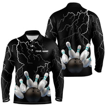 Load image into Gallery viewer, Black lightning thunder custom men bowling polo shirt bowling ball pins team jerseys NQS6425