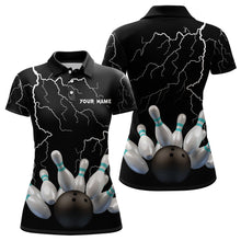 Load image into Gallery viewer, Black lightning thunder custom women bowling polo shirt bowling ball pins team jerseys NQS6425