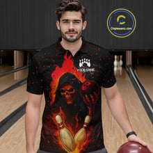 Load image into Gallery viewer, Black and Red Flame Skull Reaper Bowling Shirt For Men Custom Halloween Bowling Team Outfit Jerseys NQS10695