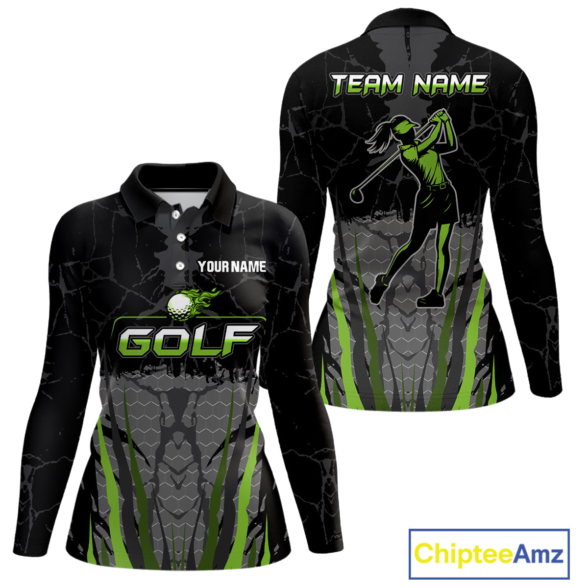 Black Camo Womens golf polo shirts custom golf attire for ladies, golfing gifts | Green NQS9995
