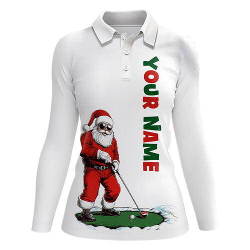 Funny Santa Golfer Christmas Golf Polo Shirt For Women custom name Christmas golf gifts, Xmas golf top NQS8997