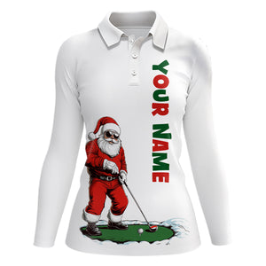 Funny Santa Golfer Christmas Golf Polo Shirt For Women custom name Christmas golf gifts, Xmas golf top NQS8997