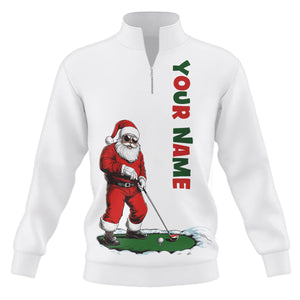 Funny Santa Golfer Christmas Quarter zip golf sweatshirt custom name Christmas golf sweater gifts NQS8997