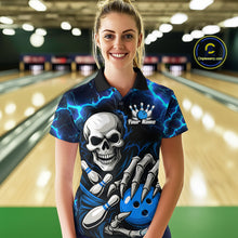 Load image into Gallery viewer, Custom Blue Lightning Thunder Skull Bowling Shirts For Women, Halloween Bowling Team Jerseys NQS10720