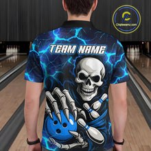 Load image into Gallery viewer, Custom Blue Lightning Thunder Skull Bowling Shirts For Men, Halloween Bowling Team Jerseys NQS10720