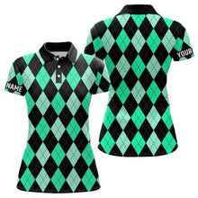 Load image into Gallery viewer, Womens golf polo shirts custom Cyan Green and black argyle plaid pattern golf attire for ladies NQS8768